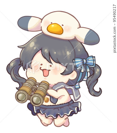 Marine sailor girl with seagulls holding binoculars black ver 95490217