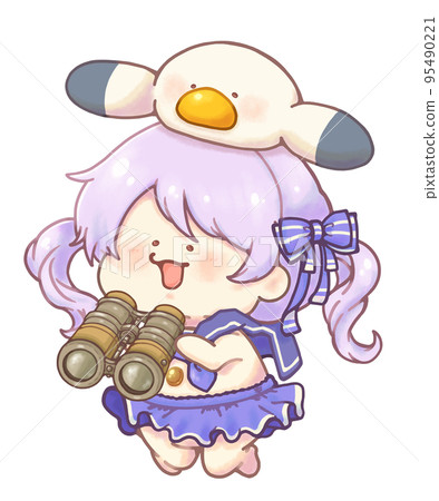 Marine sailor girl with seagulls holding binoculars purple ver Marine sailor girl with seagulls holding binoculars purple ver 95490221