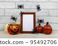 Thanksgiving, Halloween holiday poster design. Spiders on the wall. 95492706