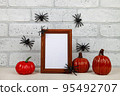 Thanksgiving, Halloween holiday poster design. Spiders on the wall. 95492707