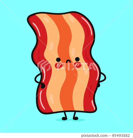 Cute angry bacon character. Vector hand drawn cartoon kawaii character illustration icon. Isolated on blue background. Sad bacon character concept Cute angry bacon character. Vector hand drawn cartoon kawaii character illustration icon. Isolated on blue background. Sad bacon character concept 95493882
