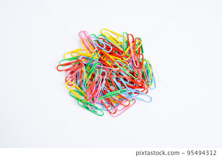 Paper clips colorful isolated on white background, office equipment. 95494312