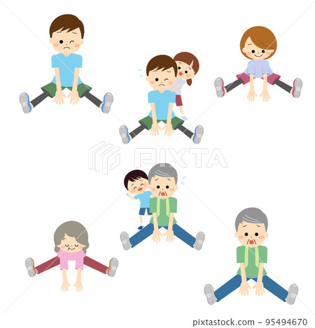 一組做伸展運動的家庭 一組做伸展運動的家庭 95494670