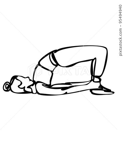 Continuous line drawing. Woman doing exercise in yoga pose. Vector Illustration Continuous line drawing. Woman doing exercise in yoga pose. Vector Illustration 95494940