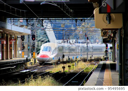 Akita Shinkansen "Komachi" arriving at Akita Station Akita Shinkansen "Komachi" arriving at Akita Station 95495695