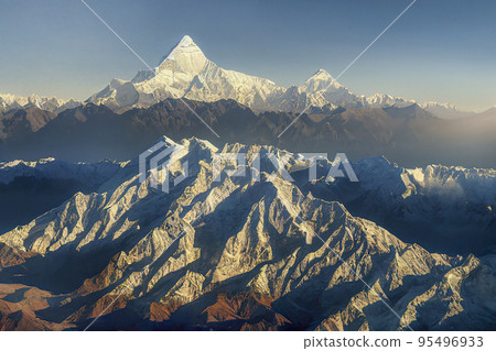 Aerial View of Rugged Mountain Range at Sunrise 95496933