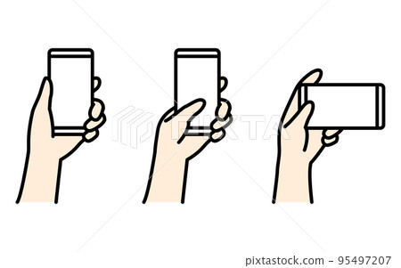 用一隻手操作智能手機的垂直握持/水平握持集插圖 95497207
