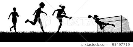 Women Soccer Football Players Scene Silhouette Women Soccer Football Players Scene Silhouette 95497719