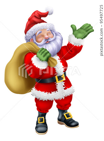 Cartoon Santa Claus Father Christmas and Gift Sack Cartoon Santa Claus Father Christmas and Gift Sack 95497725