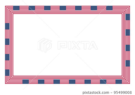 Flag of the United States, rectangle frame. Border made of the repeated motif of the national flag of the United States of America. White five-pointed stars on blue ground, with red and white stripes. 95499008