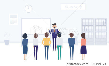 Morning assembly/meeting/speech/greeting, chanting illustration material 95499171