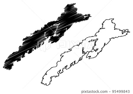 Mellom-Vikna island (Kingdom of Norway) map vector illustration, scribble sketch Mellom Vikna map 95499843