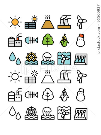 可再生能源顏色和單色圖標集 95500937