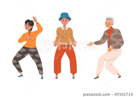 Man and Woman Character Practicing Tai Chi and Qigong Exercise Vector Set 95501719