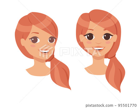 Pretty Redhead Woman Character Face with Ponytail with Different Emotion Vector Set Pretty Redhead Woman Character Face with Ponytail with Different Emotion Vector Set 95501770