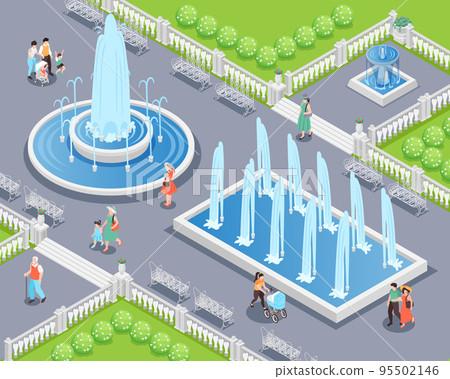 Isometric Park Fountain Illustration Isometric Park Fountain Illustration 95502146