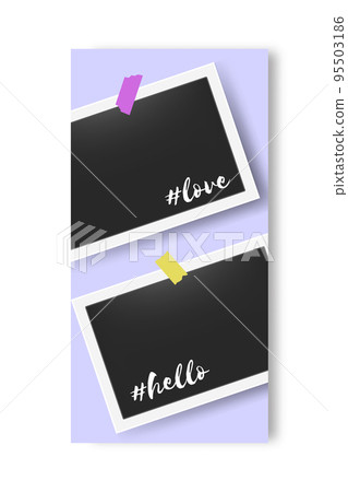 Social media editable story frames. Blank photos. Photographs attached to adhesive tape. Colorful templates set for network with copy space. Vector snapshot vertical web banner design 95503186
