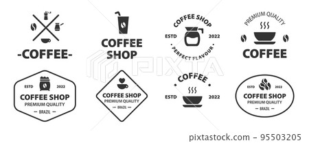 Coffee logo, cafe stamp, hot beverage label. Circle cup, barista mug shop, vintage seal emblem, retro cafeteria. express takeaway drink. Logotype template. Vector design illustration Coffee logo, cafe stamp, hot beverage label. Circle cup, barista mug shop, vintage seal emblem, retro cafeteria. express takeaway drink. Logotype template. Vector design illustration 95503205