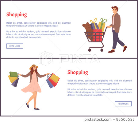 Set of illustrations on the topic of online shopping. A couple is buying gifts for the holiday Set of illustrations on the topic of online shopping. A couple is buying gifts for the holiday 95503555
