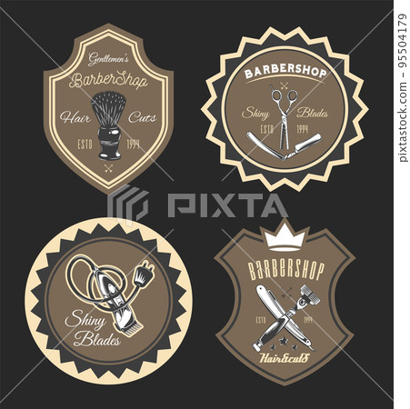 Set of barber image. Shaving brush, razor, scissors, barbershop concept. Flat vector image Set of barber image. Shaving brush, razor, scissors, barbershop concept. Flat vector image 95504179