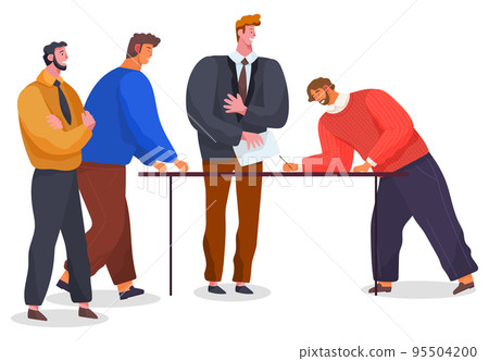 Business partners at business meeting, man signs contract or treaty. Successful people, partners Business partners at business meeting, man signs contract or treaty. Successful people, partners 95504200
