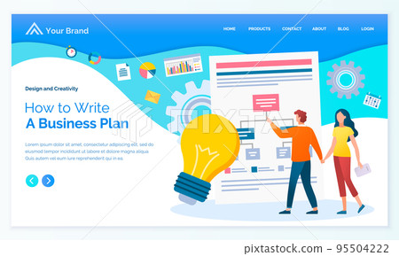 Business site template. How to write business plan. Big light bulb, office people, big board Business site template. How to write business plan. Big light bulb, office people, big board 95504222