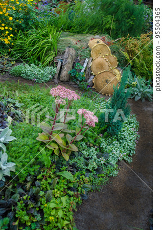 Sunflowers without seeds as a garden autumn decor 95504365