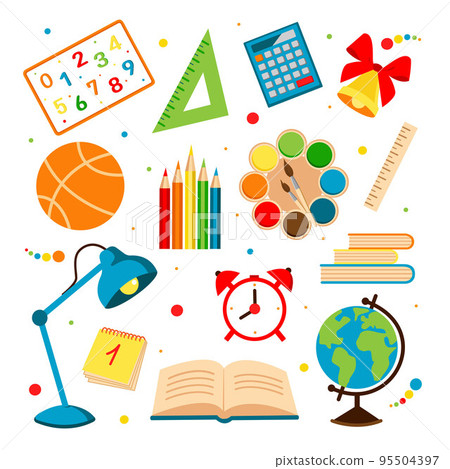 Bright set of school icons on a white background. Bright set of school icons on a white background. 95504397