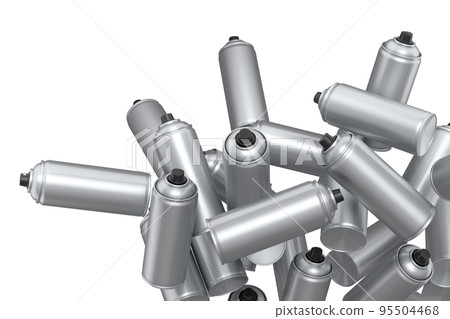 Lots of flying spray paint cans on white background. Spray bottle and dispenser Lots of flying spray paint cans on white background. Spray bottle and dispenser 95504468