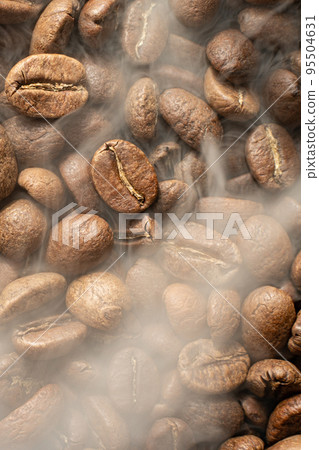 Grains of energy coffee drink, texture of coffee beans. 95504631