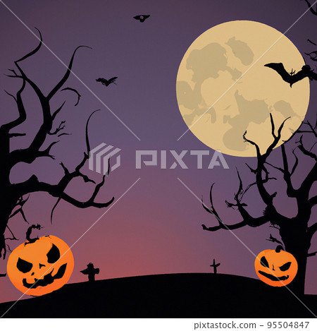 Halloween background illustration with elements of pumpkin, bats and ghost moon. Halloween background illustration with elements of pumpkin, bats and ghost moon. 95504847