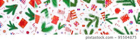 Illustration of a Christmas background with various holiday ornaments Illustration of a Christmas background with various holiday ornaments 95504875