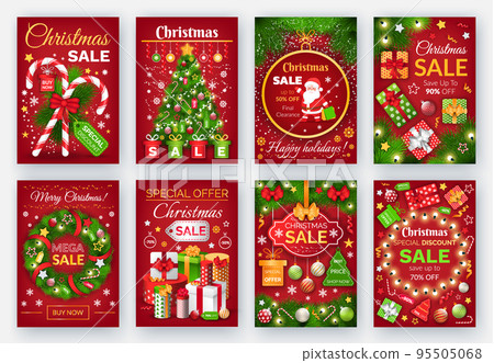 Christmas Discount Cards with Decorations Vector Christmas Discount Cards with Decorations Vector 95505068