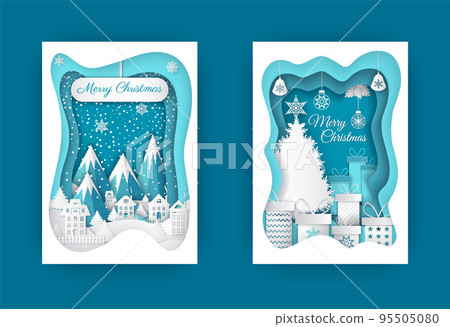 Merry Christmas near Fir-tree and Mountain Vector 95505080