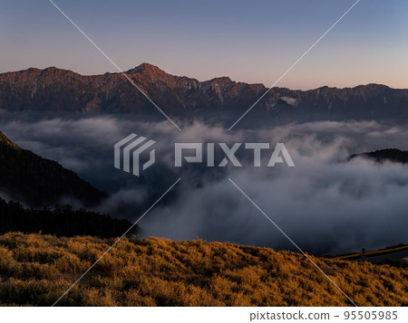 Sunset beautiful landscape of Sea of clouds over Hehuanshan 95505985