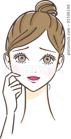 Illustration of a worried woman with a troubled face 95506198