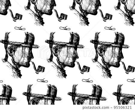 Detective with pipe sketch, vector seamless pattern 95506321