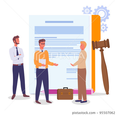 Male lawyer holding document congratulates the partner businessman on a successful transaction Male lawyer holding document congratulates the partner businessman on a successful transaction 95507062