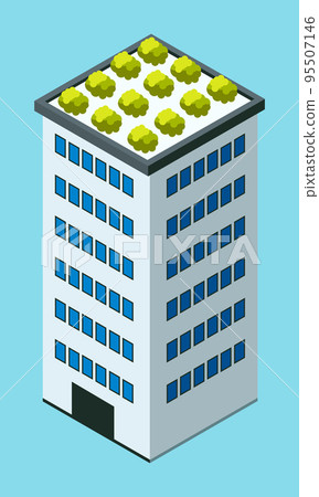 Skyscraper building in city space with green plants on the roof flat style concept top view isolated 95507146