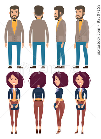 Stylish businessmen. Cartoon man and wooman characters in fashion clothes flat style illustration 95507155