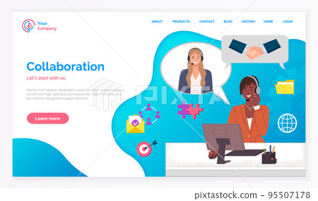 Teamwork, collaboration modern flat vector illustration concept of people communicate remotely Teamwork, collaboration modern flat vector illustration concept of people communicate remotely 95507178