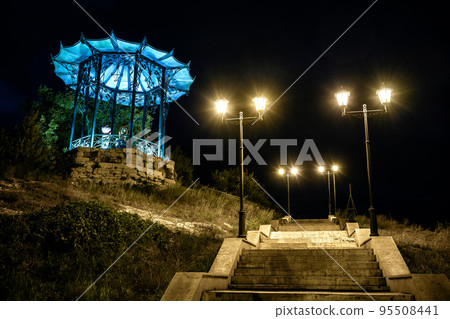 Chinese arbor and stairway at night, Pyatigorsk, Stavropol Krai, Russia Chinese arbor and stairway at night, Pyatigorsk, Stavropol Krai, Russia 95508441
