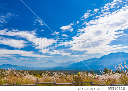 （長野縣）蒲葦和遠眺富士見高原度假村的富士山 95510818