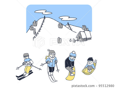 Set of people enjoying winter sports 95512980