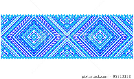 Embroidered good like old handmade cross-stitch ethnic Ukraine pattern. Ukrainian towel ornament, rushnyk called, vector. Embroidered good like old handmade cross-stitch ethnic Ukraine pattern. Ukrainian towel ornament, rushnyk called, vector. 95513338