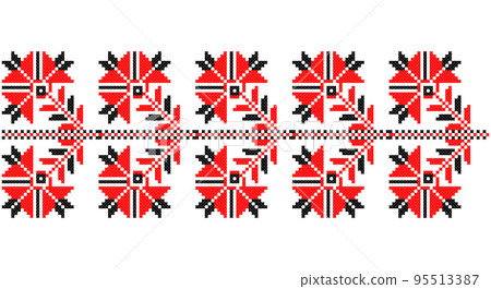 Embroidered good like old handmade cross-stitch ethnic Ukraine pattern. Ukrainian towel ornament, rushnyk called, vector. Embroidered good like old handmade cross-stitch ethnic Ukraine pattern. Ukrainian towel ornament, rushnyk called, vector. 95513387