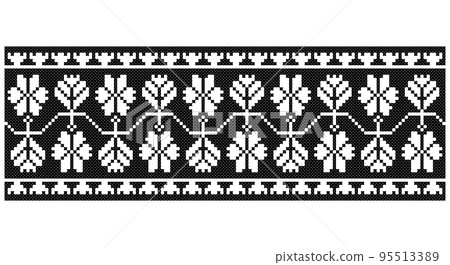 Embroidered good like old handmade cross-stitch ethnic Ukraine pattern. Ukrainian towel ornament, rushnyk called, vector. 95513389