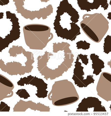 Hand drawn seamless pattern leopard cheetah skin, coffee cappuccino color, beige brown background. Animal wild african design, safari surface glamour textile print. 95513437