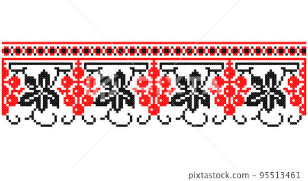 Embroidered good like old handmade cross-stitch ethnic Ukraine pattern. Ukrainian towel ornament, rushnyk called, vector. 95513461