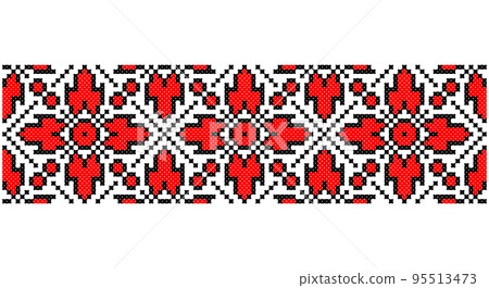 Embroidered good like old handmade cross-stitch ethnic Ukraine pattern. Ukrainian towel ornament, rushnyk called, vector. 95513473